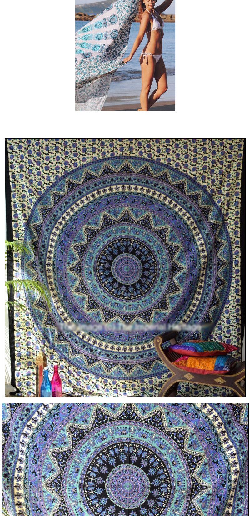 Fashion Blue Regular Geometric Pattern Decorated Square Yoga Mat&shawl,Swim Towels