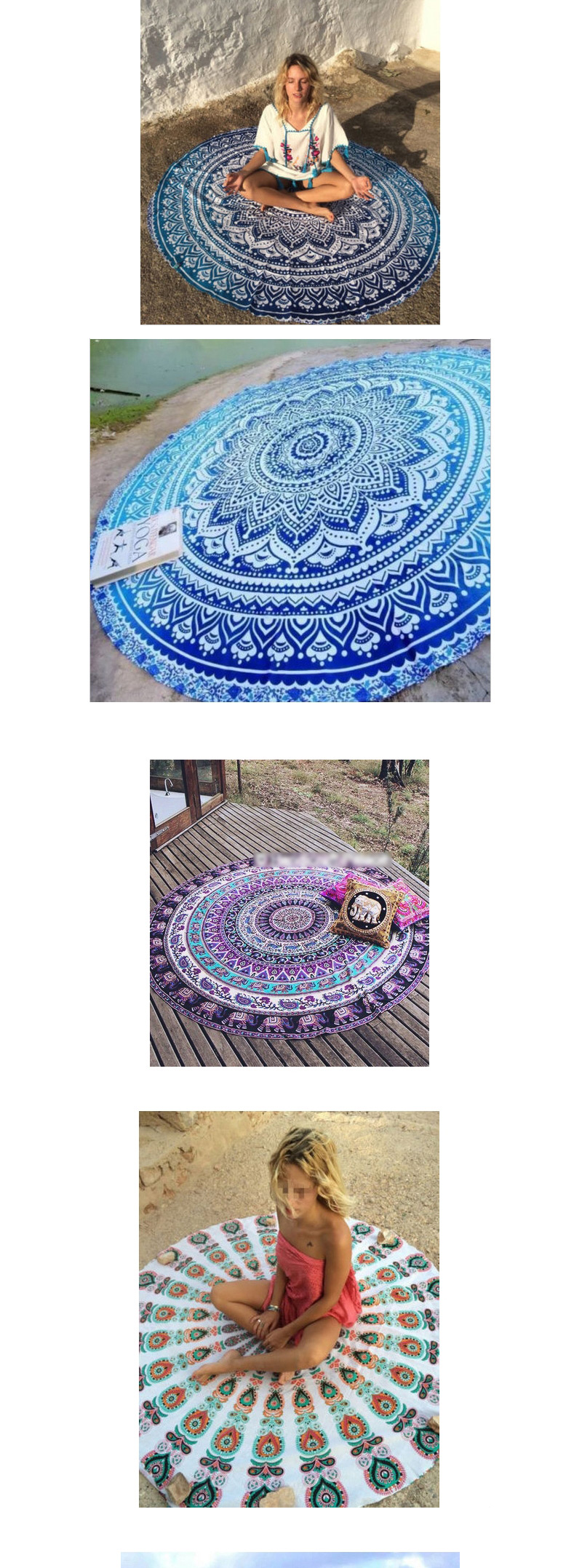 Fashion Navy Blue Peacock Flower Pattern Decorated Round Shape Shawl,Cover-Ups