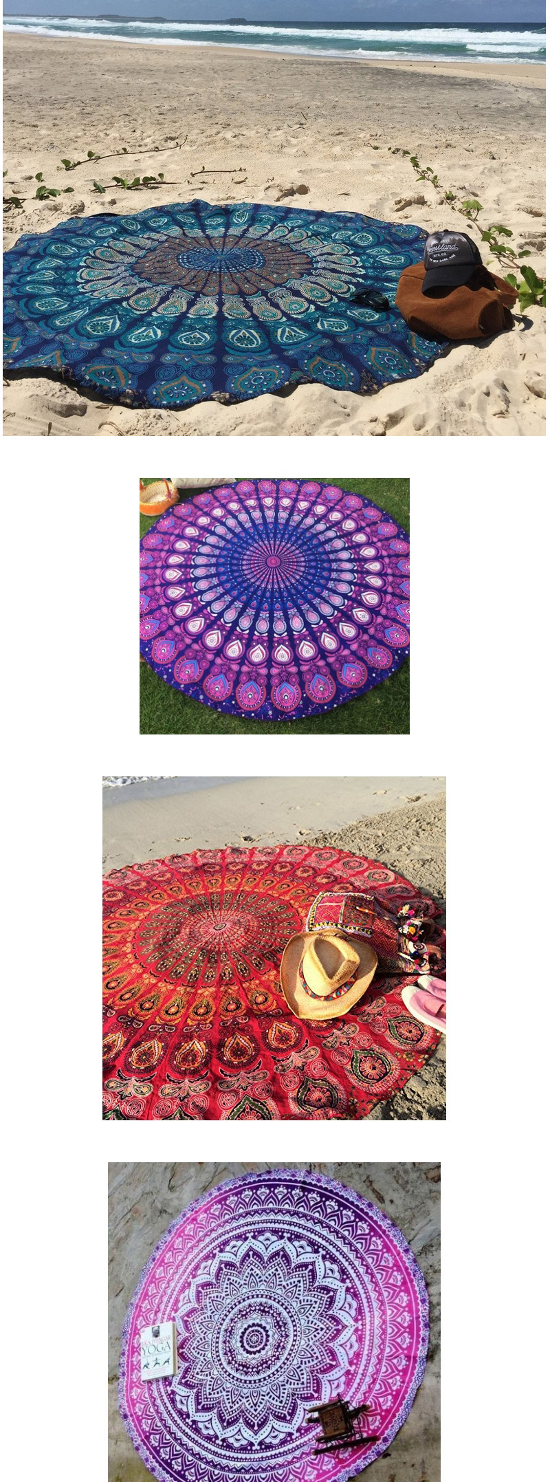 Fashion Red Peacock Flower Pattern Decorated Round Shape Shawl,Cover-Ups