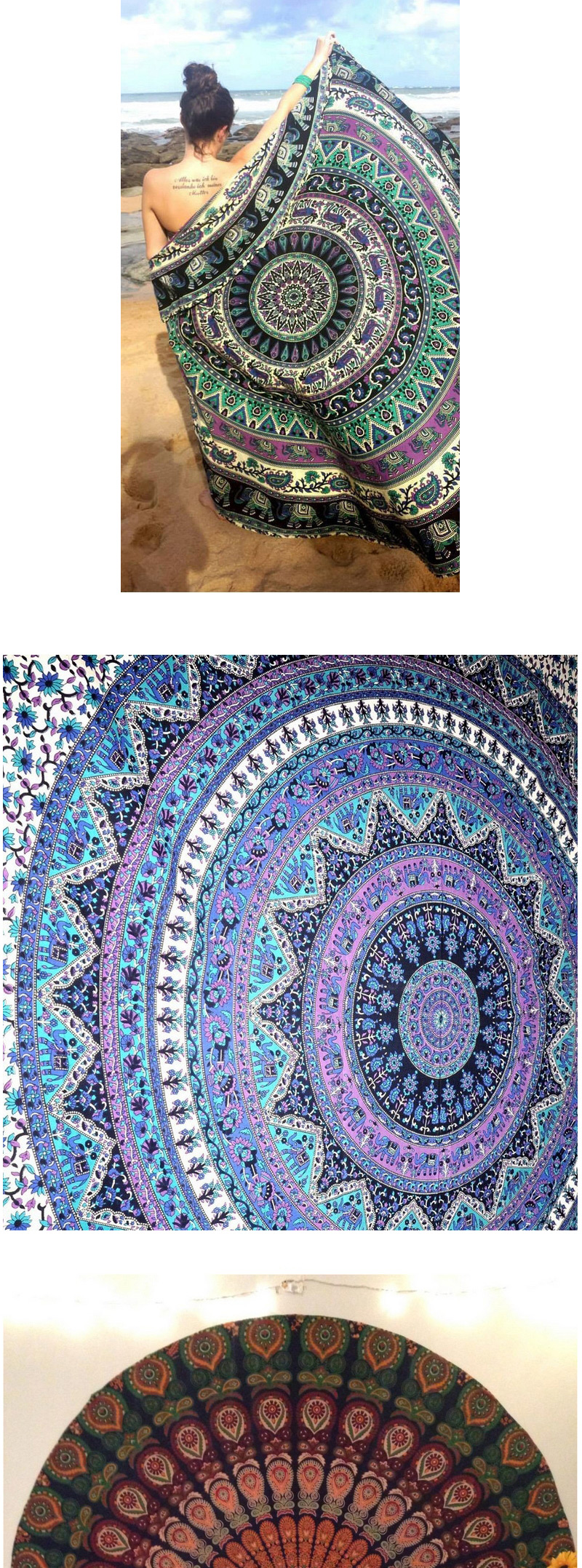 Fashion Purple Geometric Flowe Pattern Decorated Round Shape Shawl,Cover-Ups