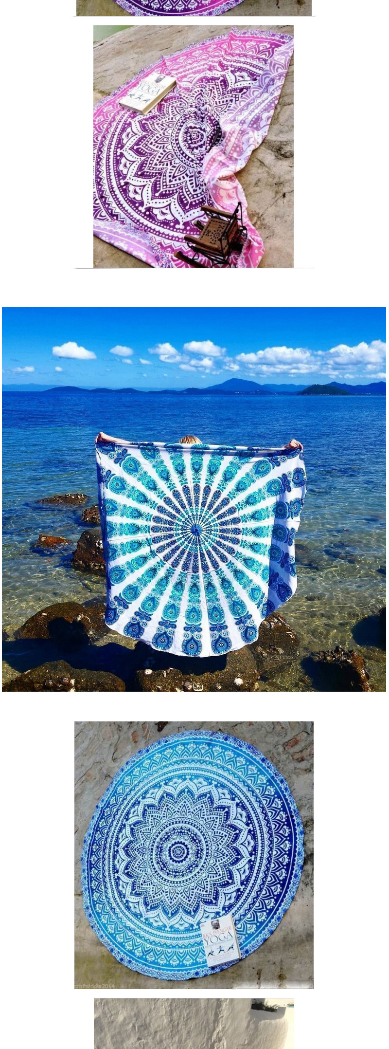 Fashion Blue Geometric Flowe Pattern Decorated Round Shape Shawl,Swim Towels