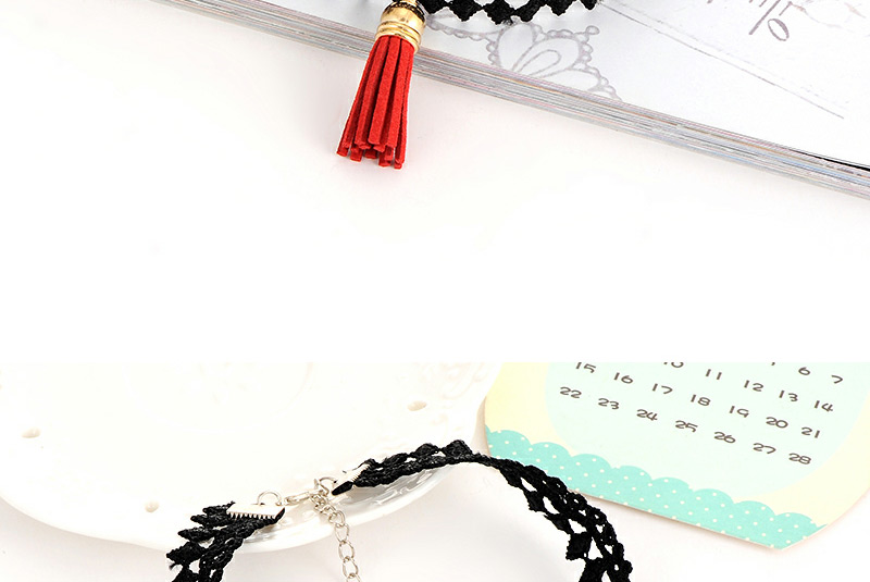 Elegant Red Tassel Pendant Decorated Hollow Out Choker,Chokers