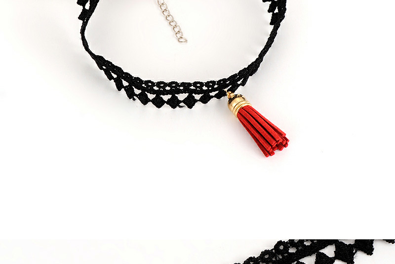 Elegant Red Tassel Pendant Decorated Hollow Out Choker,Chokers