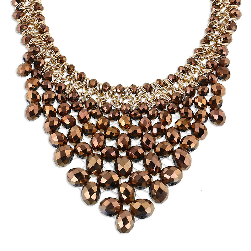 Elegant Coffee Oval Shape Gemstone Weaving Decorated Short Chain Necklace,Beaded Necklaces