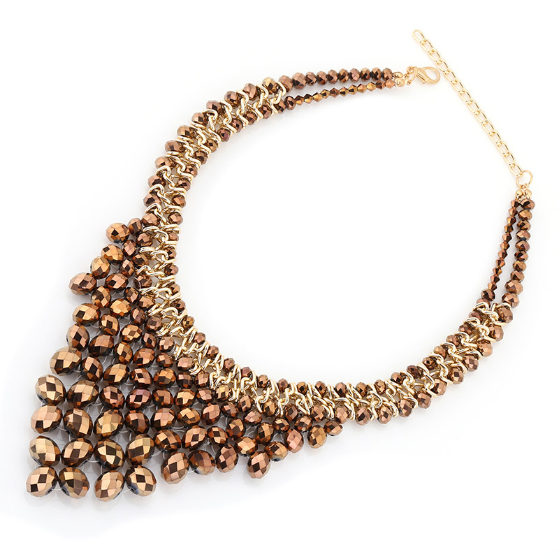 Elegant Coffee Oval Shape Gemstone Weaving Decorated Short Chain Necklace,Beaded Necklaces
