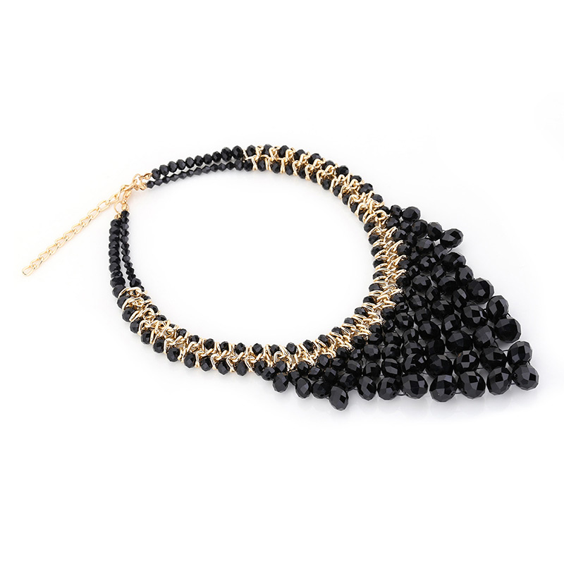Elegant Black Oval Shape Gemstone Weaving Decorated Short Chain Necklace,Beaded Necklaces