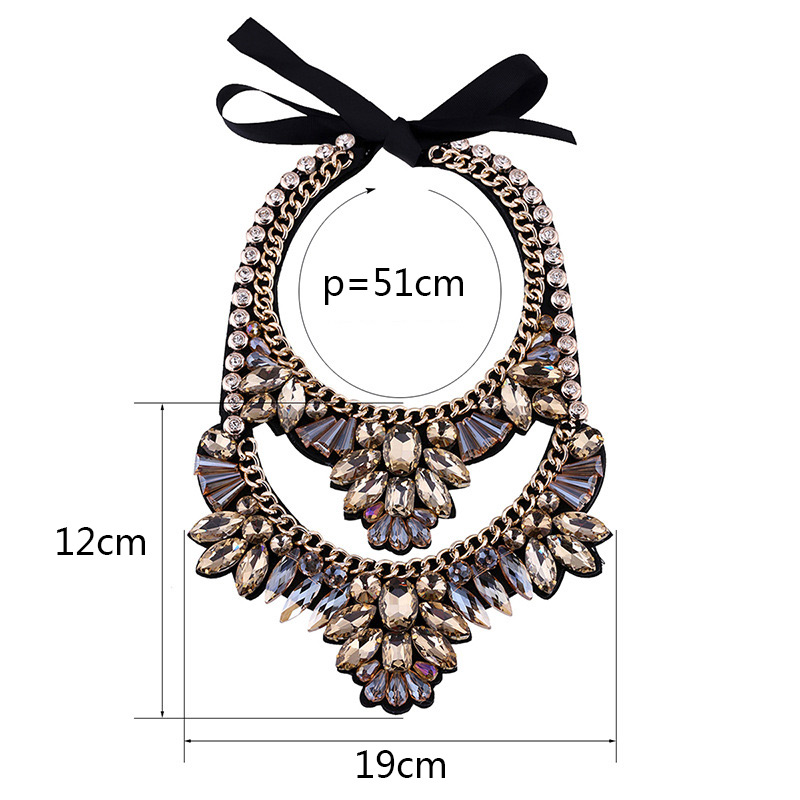 Luxury Champagne Double Layer Geometric Diamond Decorated Short Chain Necklace,Multi Strand Necklaces