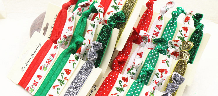 Sweet Multi-color Christmas Series Pattern Decorated Knot Hair Band (5pcs),Hair Ring