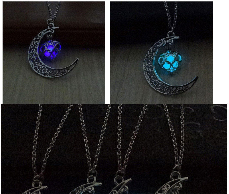 Fashion Blue Hollow Out Moon Pendant Decorated Simple Necklace,Pendants