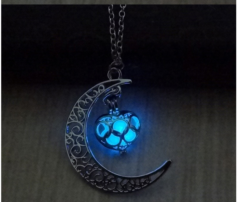 Fashion Blue Hollow Out Moon Pendant Decorated Simple Necklace,Pendants
