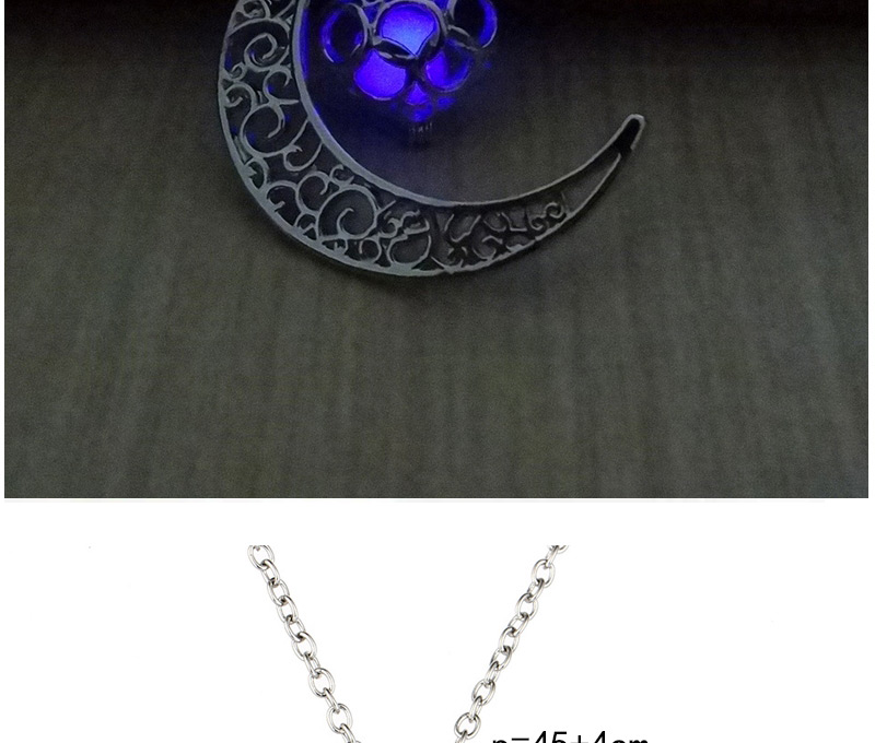 Fashion Light Blue Hollow Out Moon Pendant Decorated Simple Necklace,Pendants