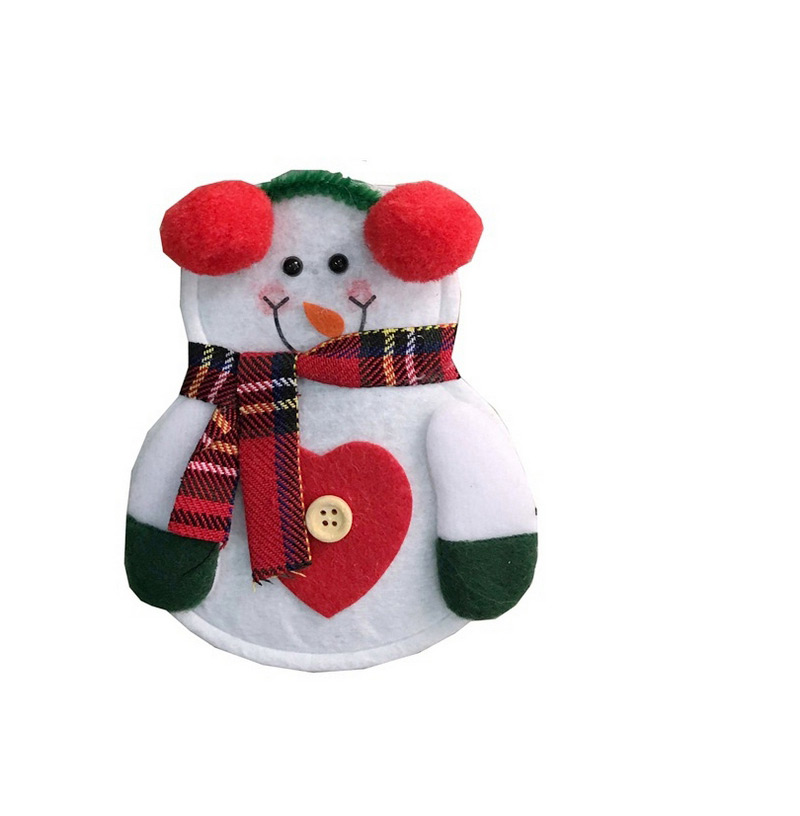 Lovely White Heart Shape&scraf Decorated Christmas Snowman Design Tableware Bag,Festival & Party Supplies