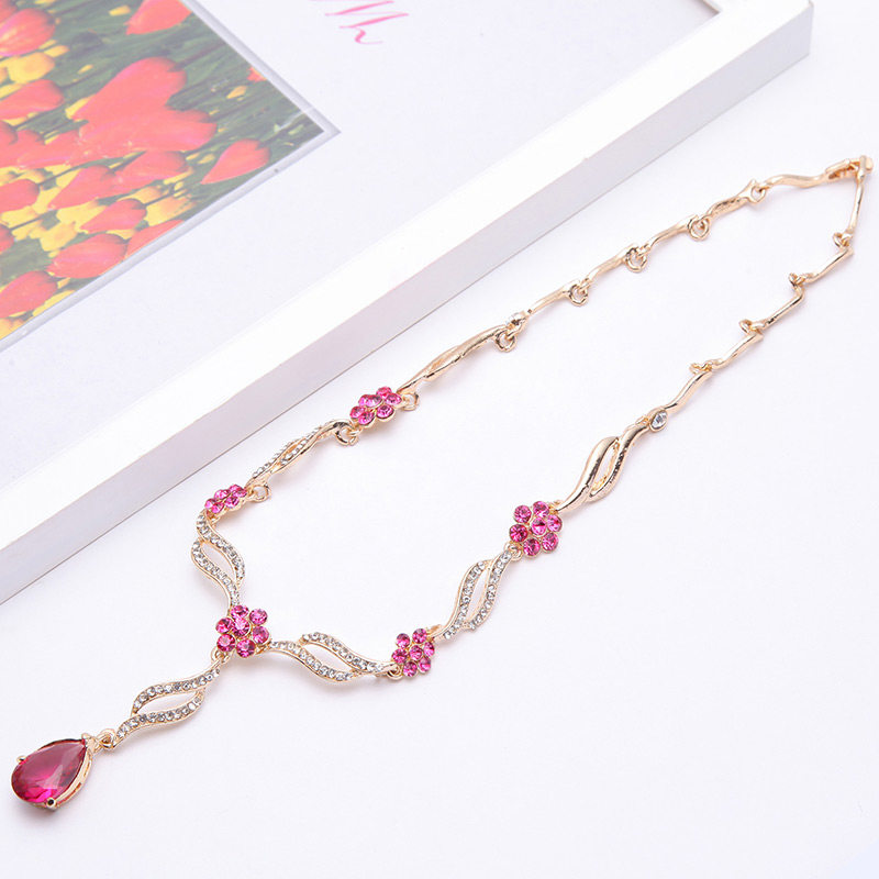 Elegant Gold Color+plum Red Water Drop Shape Diamond Decorated Hollow Out Design Jewelry Sets,Jewelry Sets