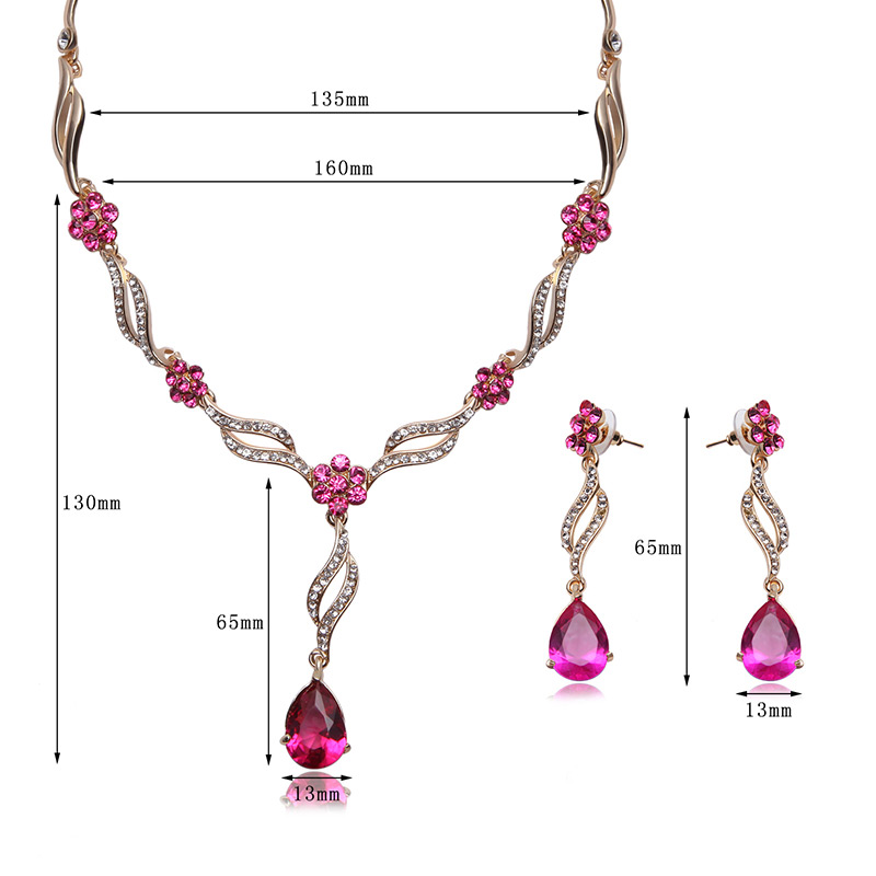 Elegant Gold Color+plum Red Water Drop Shape Diamond Decorated Hollow Out Design Jewelry Sets,Jewelry Sets