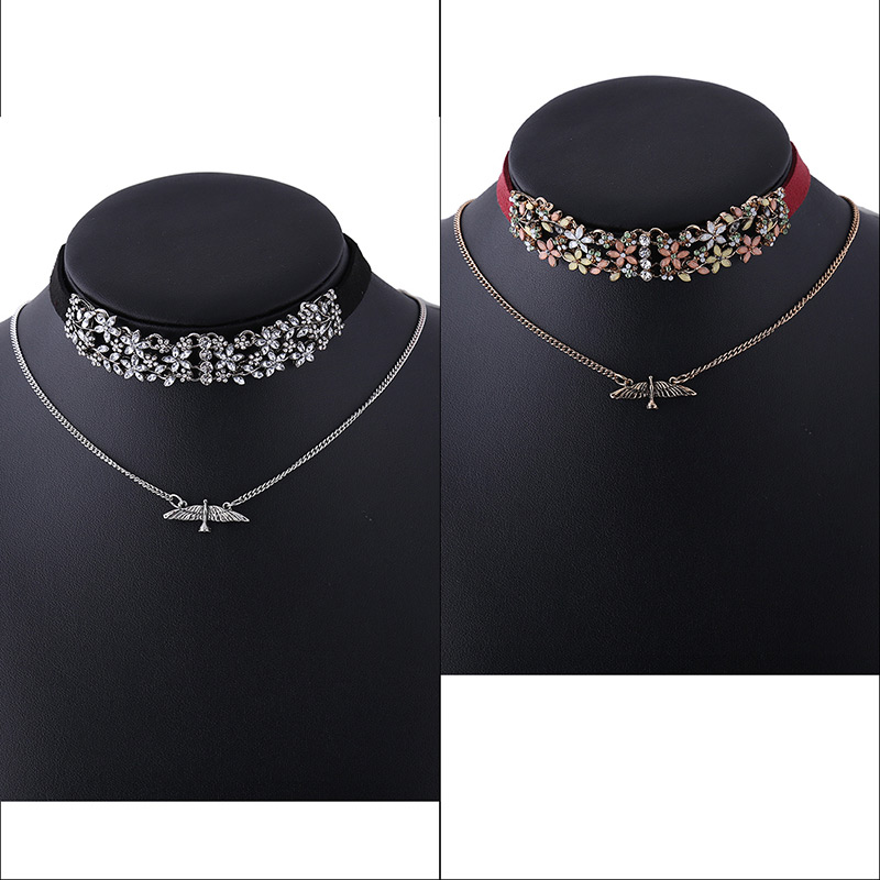 Fashion Black Bird Pendant Decorated Double Layer Diamond Design Choker,Chokers