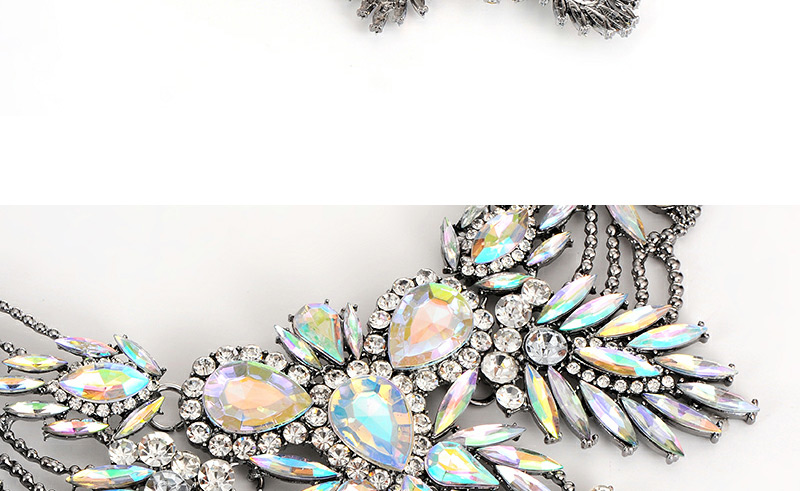 Fashion Multi-color Water Drop Shape Diamond Decorated Double Layer Irregular Shape Necklace,Multi Strand Necklaces