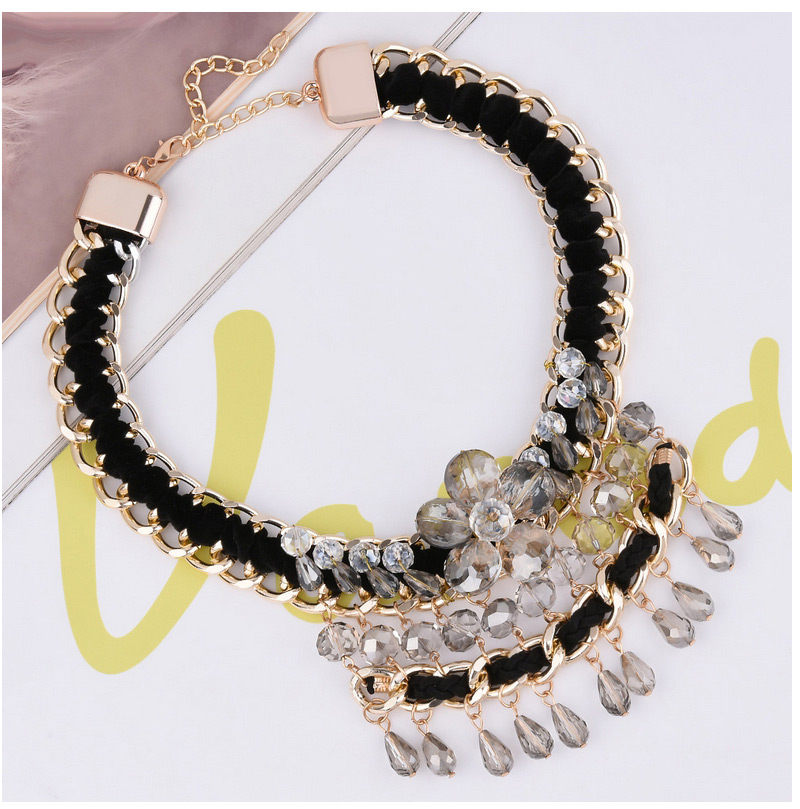 Exaggerate Black Flower Decorated Pure Color Design Hand-woven Necklace,Bib Necklaces