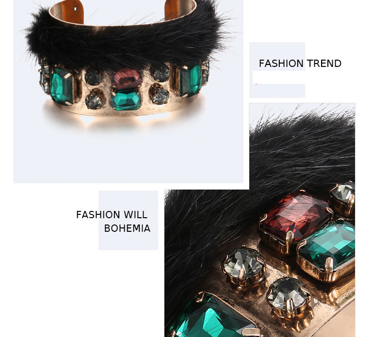 Bohemia Green Geometric Shape Dianomd Decorated Opening Bracelet,Fashion Bangles