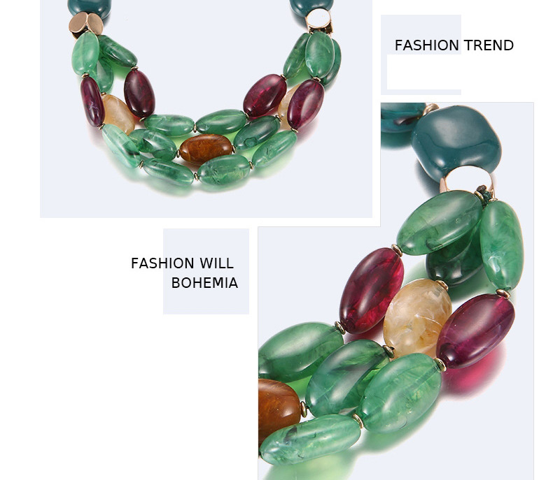 Trendy Green Oval Shape Decorated Short Chain Multilayer Necklace,Crystal Necklaces