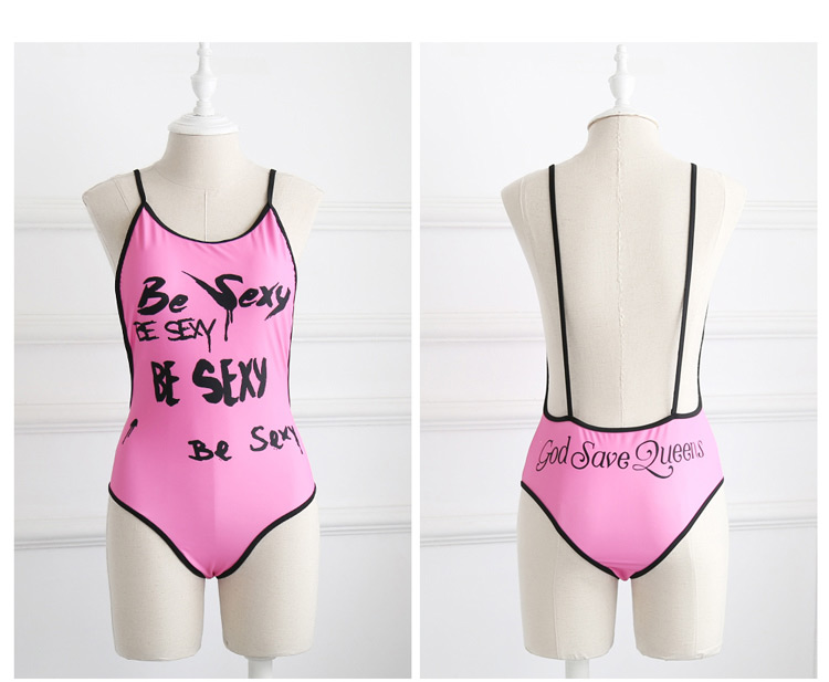 Sexy Pink Letter Pattern Decorated Backless One-piece Bikini,One Pieces