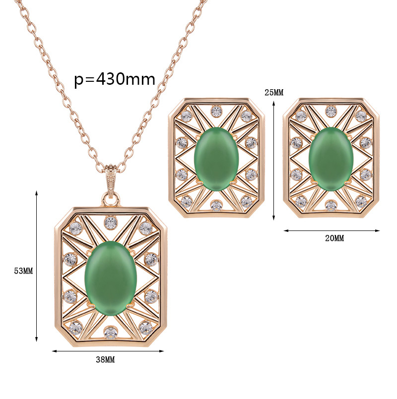 Elegant Gold Color+green Square Shape Pendant Decorated Long Chain Jewelry Sets,Jewelry Sets