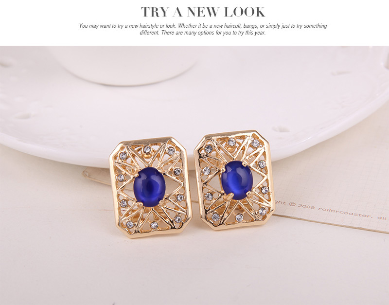 Elegant Gold Color+blue Square Shape Pendant Decorated Long Chain Jewelry Sets,Jewelry Sets
