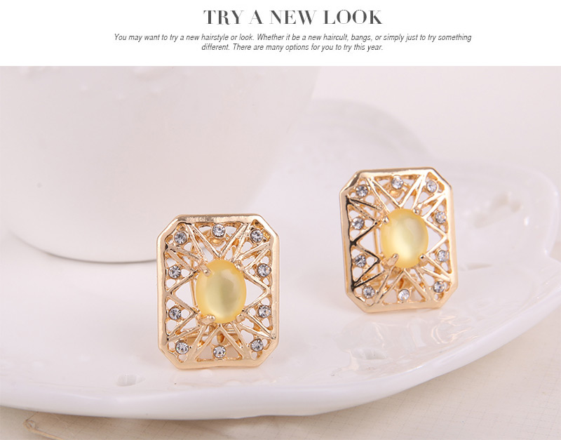 Elegant Gold Color +yellow Square Shape Pendant Decorated Long Chain Jewelry Sets,Jewelry Sets