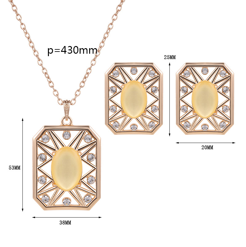 Elegant Gold Color +yellow Square Shape Pendant Decorated Long Chain Jewelry Sets,Jewelry Sets