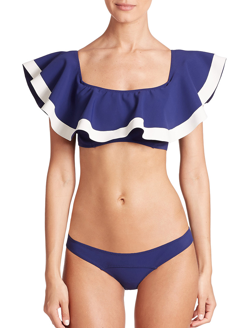 Sexy Navy Blue Off-the-shoulder Decorated Pure Color Bikini,Bikini Sets