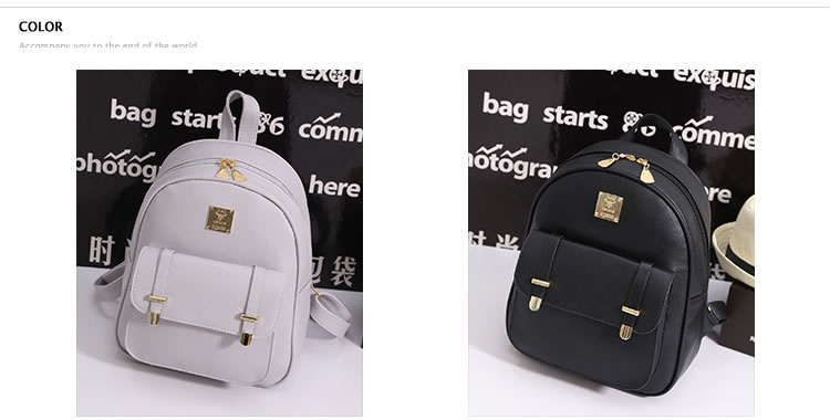 Cute Black Rivet&buckle Decorated Pure Color Bag Sets(4pcs),Backpack