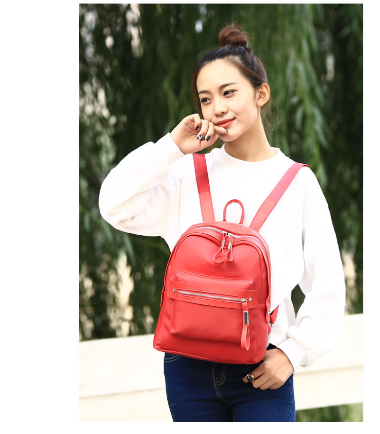 Fashion Red Zipper Pendant Decorated Simple Pure Color Backpack,Backpack