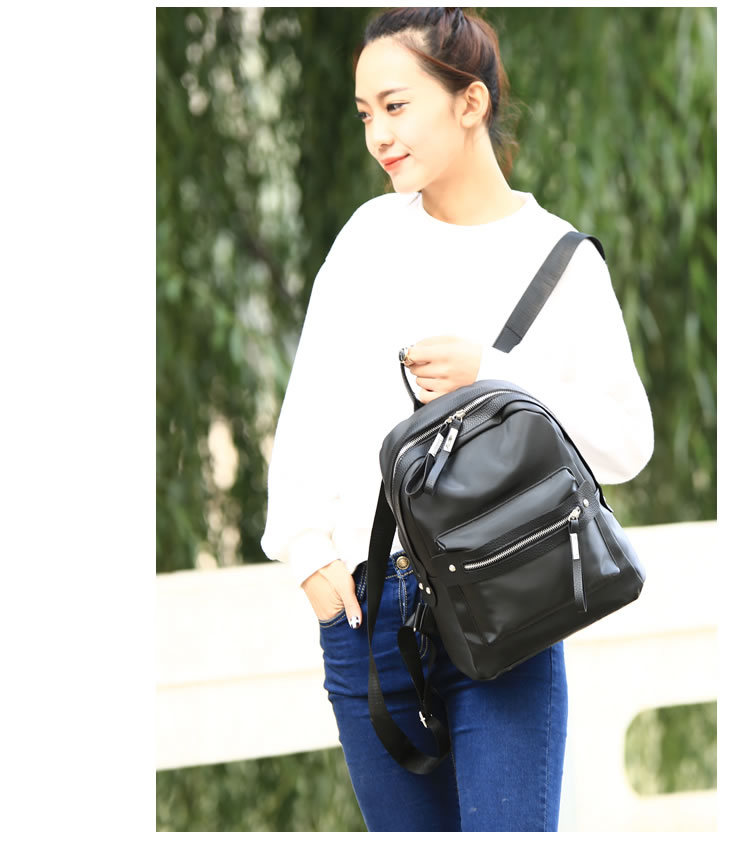 Fashion Black Zipper Pendant Decorated Simple Pure Color Backpack,Backpack