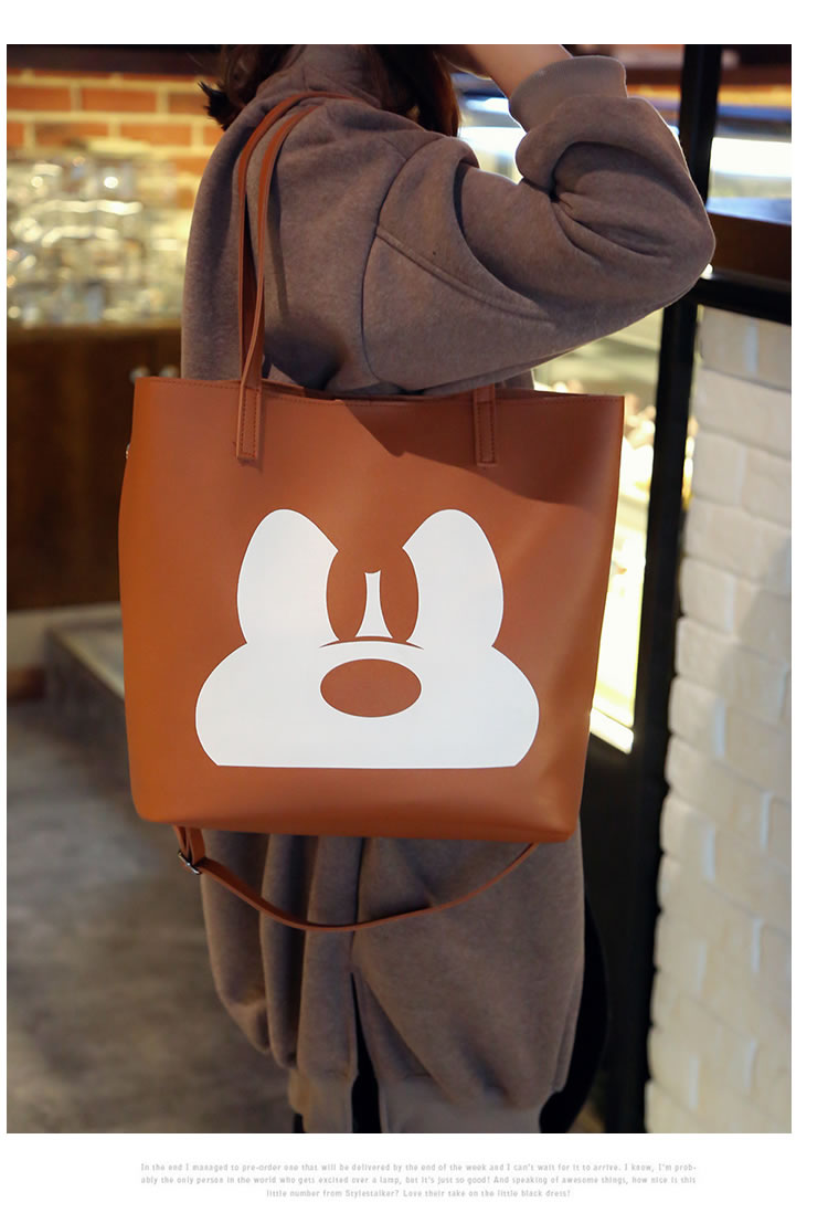 Vintage Light Brown Cartoon Pattern Decorated Pure Color Bucket Shoulder Bag,Messenger bags