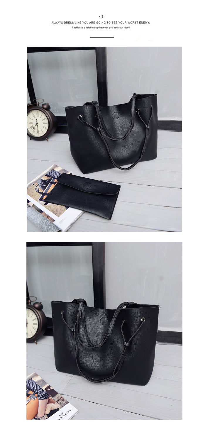 Vintage Black Pure Color Decorated Simple Bag Sets(2pcs),Handbags