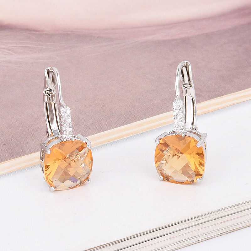 Exquisite Yellow Square Diamond Decorated Simple Earring,Hoop Earrings