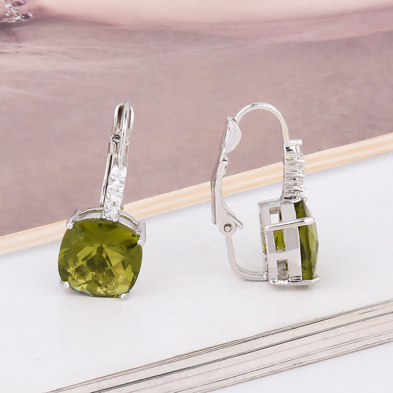Exquisite Green Square Diamond Decorated Simple Earring,Hoop Earrings