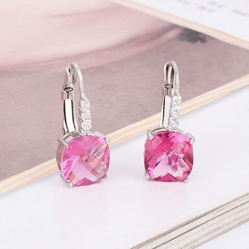 Exquisite Pink Square Diamond Decorated Simple Earring,Earrings set