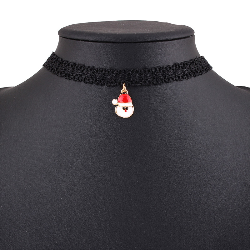 Elegant Black Santa Claus Pendant Decorated Lace Chocker,Chokers