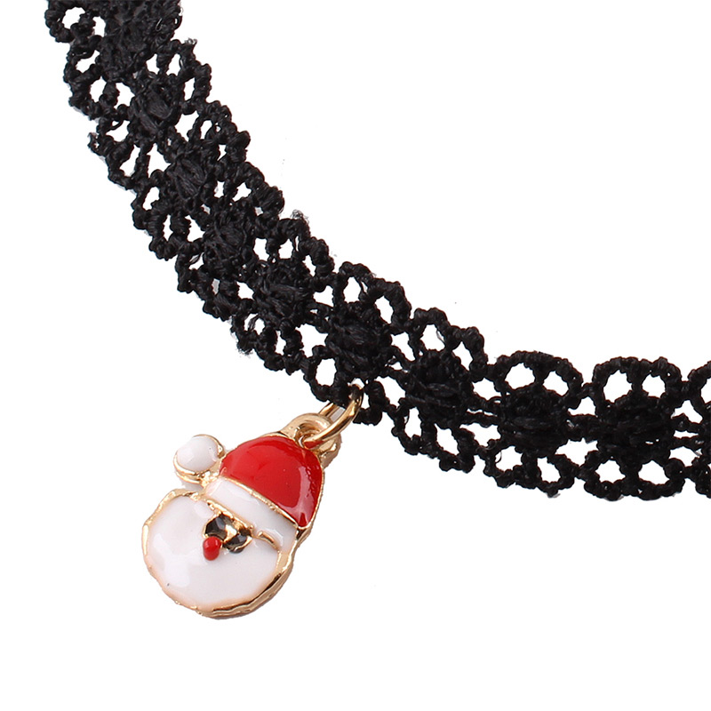 Elegant Black Santa Claus Pendant Decorated Lace Chocker,Chokers
