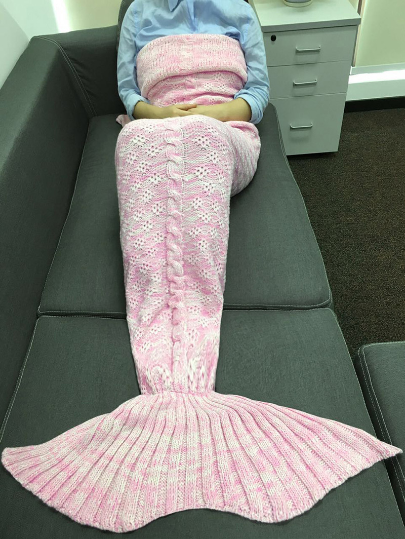 Fashion Pink Flower Pattern Decorated Pure Color Mermaid Shape Blanket,Home Textiles