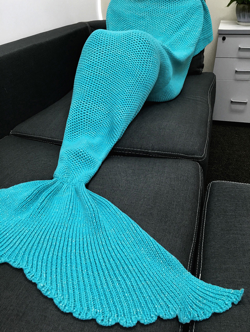 Fashion Blue Pure Color Decorated Simple Mermaid Shape Blanket,Home Textiles