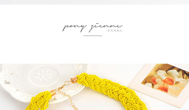 Elegant Yellow Waterdrop Gemstone Pendant Decorated Hand-woven Chain Necklace,Beaded Necklaces