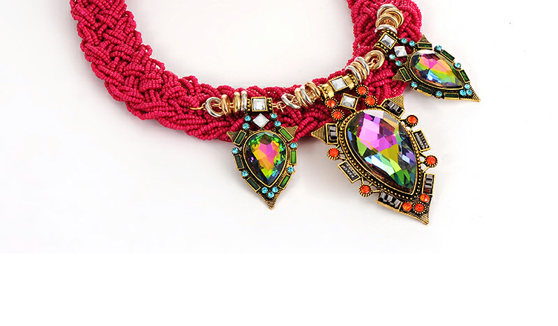 Elegant Purple Red Waterdrop Gemstone Pendant Decorated Hand-woven Chain Necklace,Beaded Necklaces