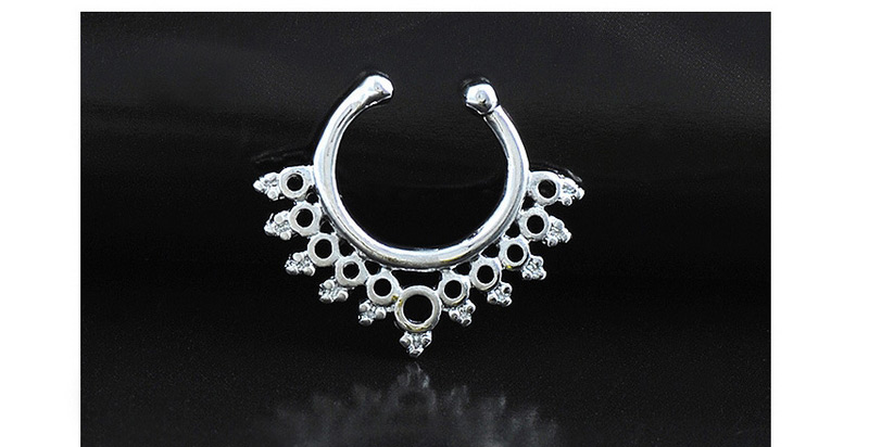 Vintage Silver Color Geometric Decorated Hollow Out Pure Color U Shape Nose Ring,Body Piercing Jewelry