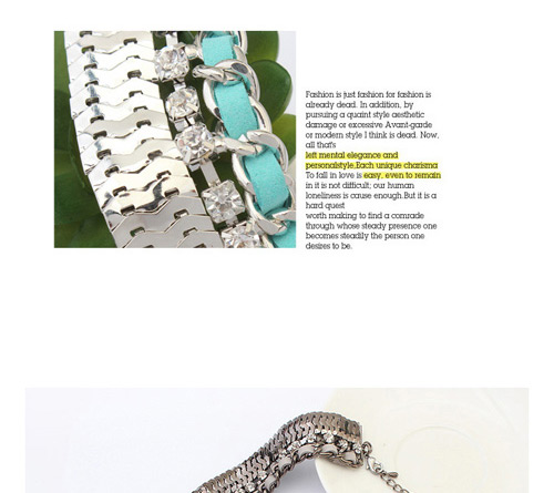 Retro White+light Green Diamond Decorated Short Chain Collar Necklace,Chains
