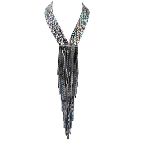 Exaggerate Black Long Tassel Decorated Simple Collar Necklace,Multi Strand Necklaces
