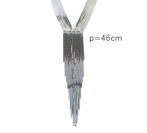 Exaggerate Silver Color Long Tassel Decorated Simple Collar Necklace,Multi Strand Necklaces