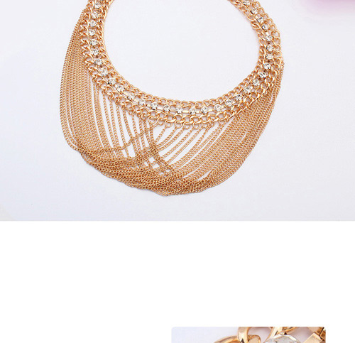 Fashion Gold Color Multi-layer Tassel Decorated Hollow Out Chain Necklace,Chains