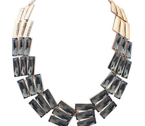Exaggerated Gray Mutltilayer Square Diamond Decorated Simple Necklace,Multi Strand Necklaces