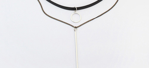 Trendy Silver Color Long Strip Pendent Decorated Double Layer Choker,Chokers